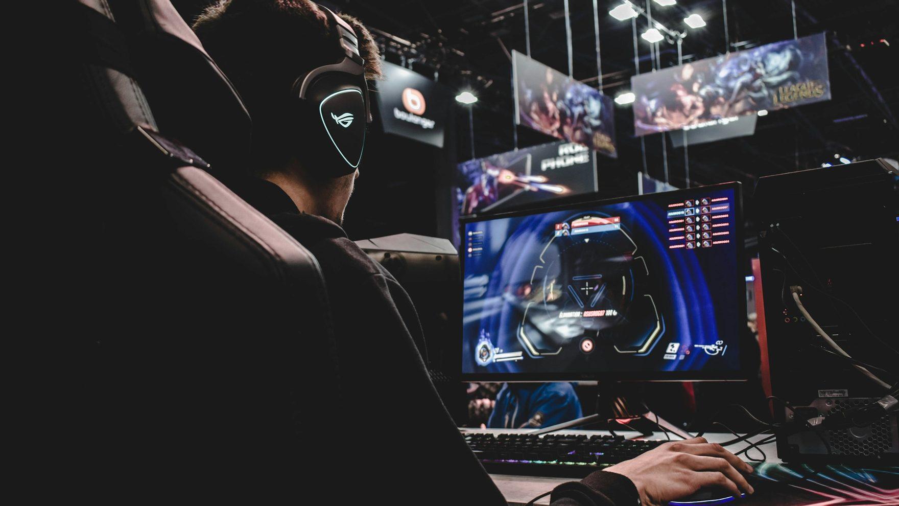 A player at a competitive gaming setup