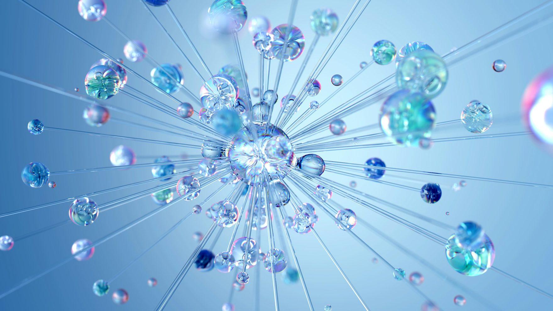 An abstract three-dimensional network of connected nodes